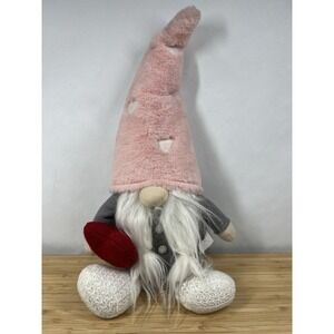 21" Pink Valentine Gnome Plush Weighted Tomte Scandinavian Heart Decor Large